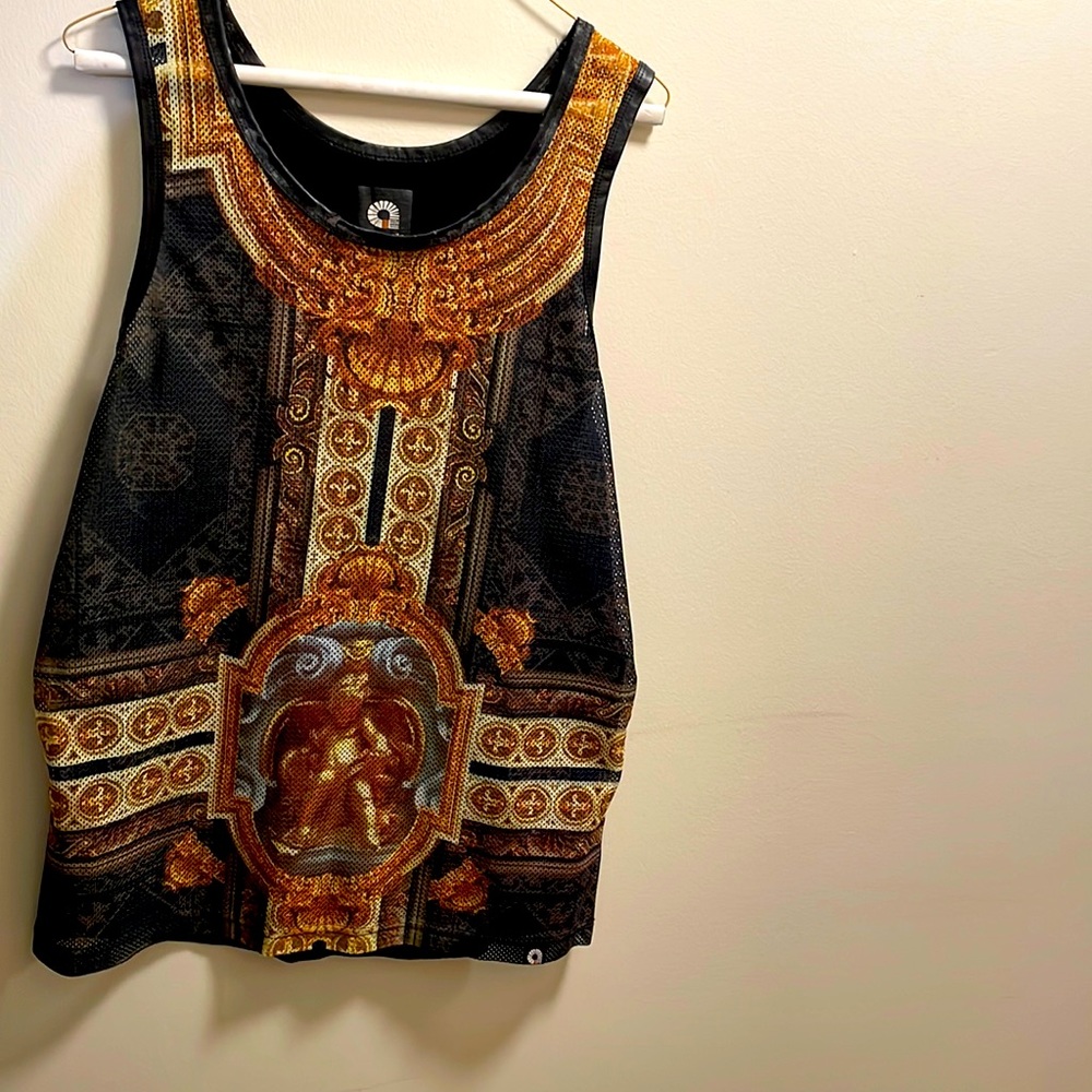 Tank with mesh front and fake leather back